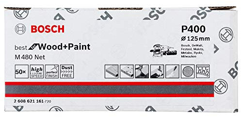 Bosch Professional Set of 50 Sanding Sheets M480 Best for Wood and Paint (Wood and Paint, Ø 125 mm, grit G400, Accessories for Random Orbit Sander)