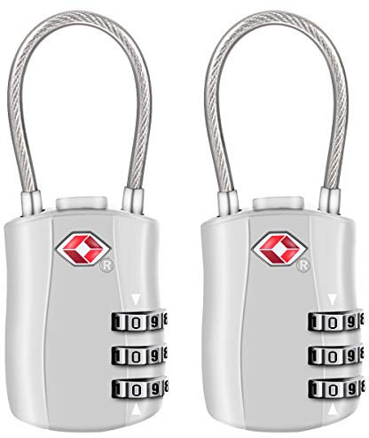 [2 Pack] Serrures à bagages TSA, Diyife cadenas de sécurité à 3 chiffres, cadenas à combinaison, code de verrouillage pour les valises de voyage valise sac de bagages etc. -Argent