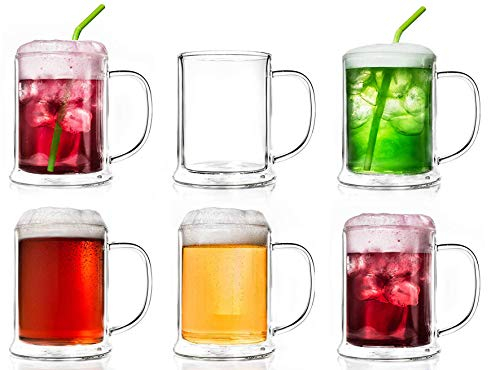 Creano doppelwandiges Bierglas 500ml, Thermoglas Beerglass, Bierkrug, Humpen (6X 500ml)