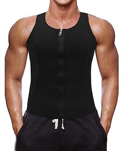 Litthing Gilet Sportivo Sweat Vest Gilet da Sauna per Uomo Senza Maniche Gilet da Allenamento Gilet Fitness Neoprene Nero per Gli Uomini (Nero Versione migliorata, M)