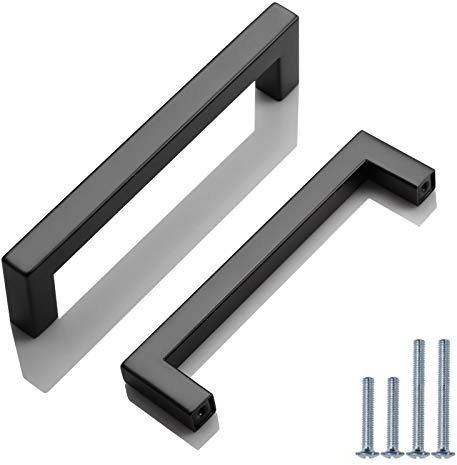 PinLin 5 Pack Kitchen Cabinet Door Handles Stainless Steel Bedroom Drawer Cupboard Pulls Hole Centre 128mm Width 12mm Black Square T Bar Handle