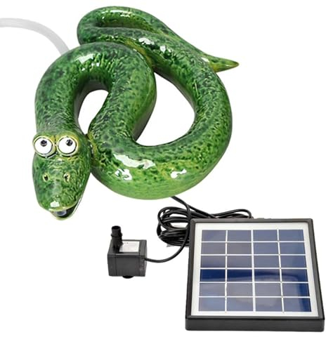 Storm's Gartenzaubereien Wasserspeier Solar mit Pumpe Schlange - grün aus Keramik für Teich und Miniteich