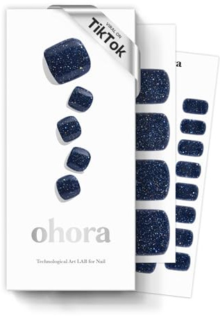 ohora Semi Cured Gel Pedicure Strips(P Starry Night)-Works with Any Nail Lamps, Salon-Quality, Long Lasting, Easy to Apply&Remove-Includes 2 Prep Pads, Nail File & Wooden Stick