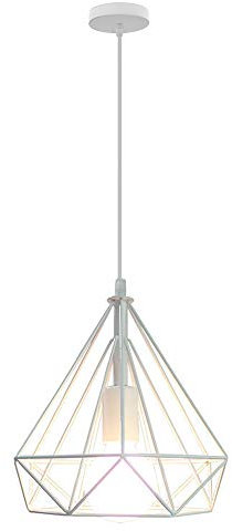 Stoex - Lámpara colgante de jaula de hierro con forma de diamante de 25 cm, lámpara colgante vintage E27, iluminación para decoración, salón, restaurante dormitorio, color blanco