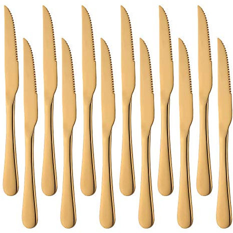 Meisha Lot de 12 couteaux à steak en acier inoxydable - 22,6 cm - Or mat