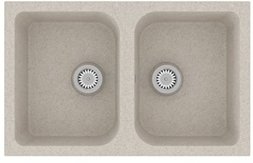 vidaXL Lavello da Cucina Doppio con Foro Troppopieno Catino Mobili Lavatoio Scarico Lavabo Lavamano Accessori Arredo Lavandino Beige in Granito