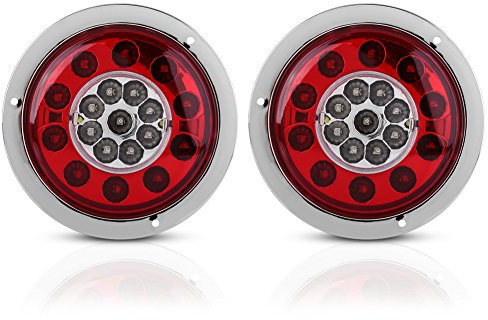 EVGATSAUTO 2 Pcs 12V-24V DC Paire de 4.3 Pouces Rond 19 LED Camion Remorque Arrêt De Frein Tournez Feu Arrière Anneau Chrome Double Couleur pour Camions Remorques Voitures Caravanes
