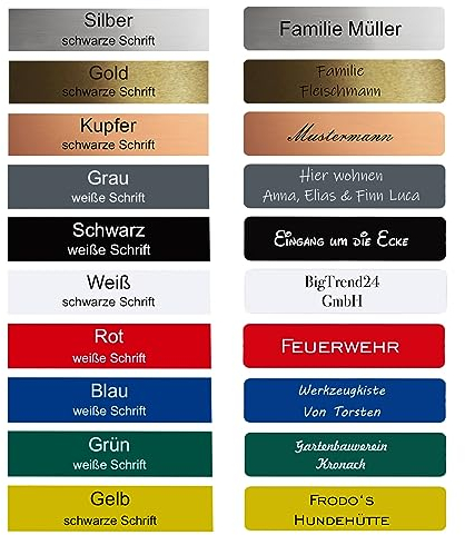 Personalisierbares Klingelschild – 2 Stück – graviertes Namensschild – selbstklebend mit 3M – wetterfest – Made in Germany – viele Farben & Größen – Kunststoffschild für Briefkasten