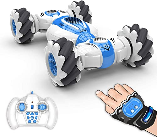 Yueli ferngesteuertes Autospielzeug S-012 Geste Induktion rotierendes Auto Bergsteigen Stuntauto Kindergeschenk Geländewagen Elektrospielzeugauto mit Akku Junge Kinder Jugendlicher Erwachsener(Blau)