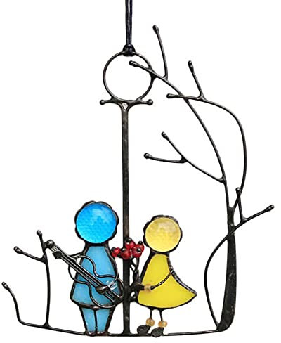 YIWOYI Buntglas-Fensterbehang, buntes Engelpaar, Liebesbehang, Epoxidharz, zum Aufhängen, Dekoration, Basteln, Buntglas-Fensterpaneele (1)