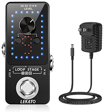 LEKATO Guitar Looper Pedal Effect Pedal with Tuner Function Looper Pedal Loops 9 Loops 40 minutes Record Time with USB Cable and 9V 0.6A Pedal Power Supply Adapter