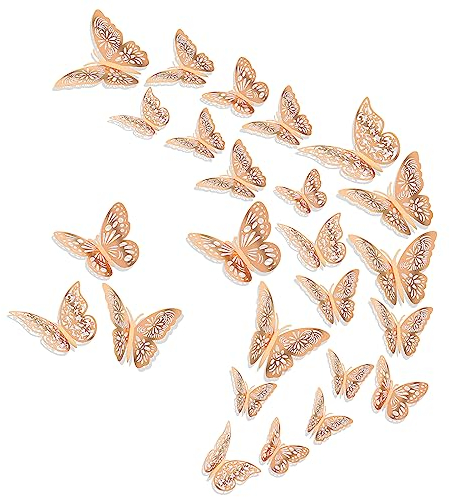 cobee 3D Wall Stickers, 36pcs Butterfly Wall Stickers, 3D Butterfly DIY Decorations Wall Stickers Art Decor Crafts Butterfly Wall Decals for Home DIY Baby Room Party and Birthday(3 Sizes, Rose Gold)