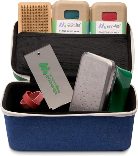 mountainFlow Eco-Wachs | Blue Square Wax Kit | Umweltfreundliches Ski + Snowboard Wachs (Cool + Warm) | Wax Iron | Wax Brush | Wax Scraper