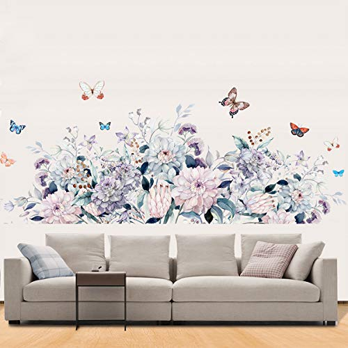 COVPAW® Wandtattoo Wandaufkleber XXL Gemalte Pfingstrose Lila Rosa Blumen Wandsticker Wandbild Bilder Wohnzimmer Schlafzimmer Deco