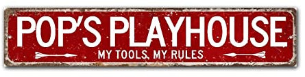 Pop's Playhouse My Tools My Rules Wooden Signs, Rustic Farmhouse Vintage Wall Art Décor Rustic Wooden Wall Art Signs Decorative Wooden Farm Sign Living Room Farmhouse Front Door Entryway 4x18in