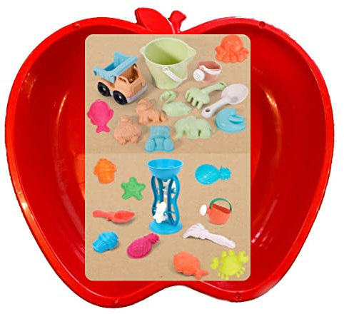 Thorberg Sandbox Sandkasten Sandmuschel Muschel groß 108x79cm XL, 5 Farben! (1x rot + 24-TLG Bio-Set)