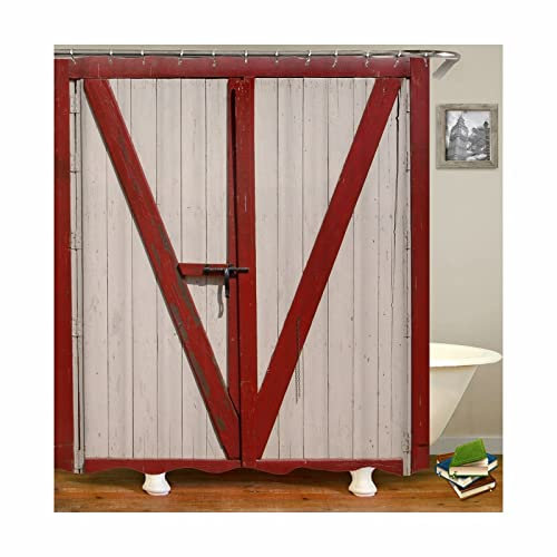 Skcess 3D Duschvorhang Rot, Polyester Duschvorhang Wasserdicht Tür Duschvorhang Antischimmel 90x180 cm