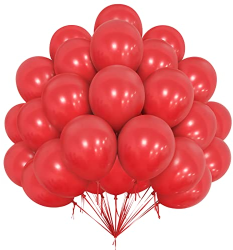 Palloncini Rossi, 50 Pezzi Palloncini per Feste da 12 Pollici, Palloncini Rossi con Nastro 10M per Ghirlanda di Palloncini di Natale, Palloncini in Lattice Opaco per Donne Festa Matrimonio Decorazione