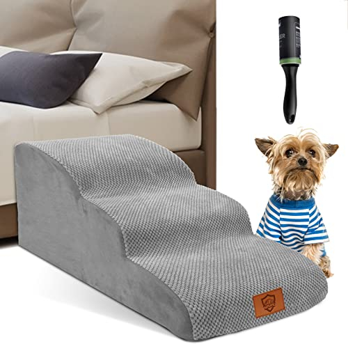 ZNM Escalier pour Chien, Rampe pour Chien à 3 Marches, 85L x 40W x 40H cm, Escalier pour Chat avec Couverture en Tissu Imperméable, Escalier pour Animaux Antidérapant pour Lit et Canapé - Gris