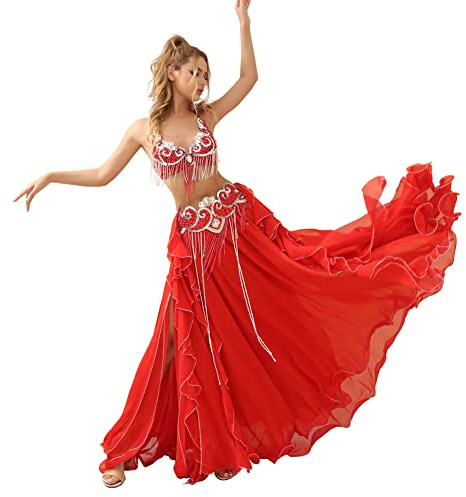 ROYAL SMEELA Bauchtanz kostüm Damen Set Karnevals kostüm Bauchtanz BH gürtel Rock Anzug Bauchtanz-Kleidung Profi Bauchtanz-Set Bauchtänzerin Kostüme Bauch tanzen Kostum Bauchtanz-Outfits für Frauen