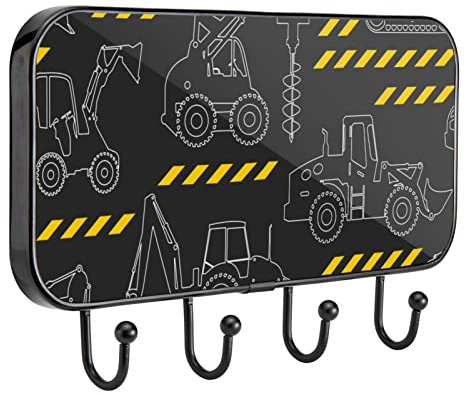 TBOUOBT Wandmontierter Schlüsselhalter, Schlüsselbrett mit 4 Schlüsselhaken, rustikale Heimdekoration für den Eingangsbereich, Schlüsselhaken, Wandhaken,Karikatur Zeichnungs Auto Traktor LKW