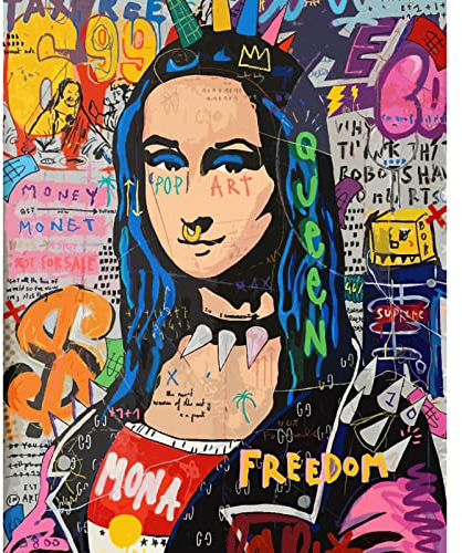 Adult Painting by Numbers Graffiti Women Wall Art Abstract Mona Lisa Paintings on Canvas with Brushes and Acrylic Pigment Colorful Street Pop Art Pictures Classic (Frameless)