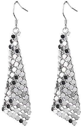 Miancheng 925 Sterling Silber Paillette Anhänger Lange Clip Ohrringe,Lange Ohrring Clips Damen, Mädchen, Braut (Hochzeit Ohrclip)