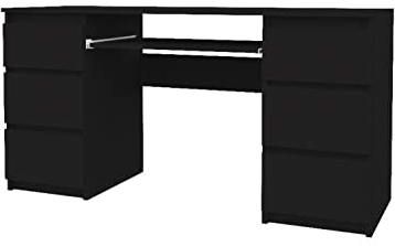 VBChome Schreibtisch 130x50 cm Schwarz Matt – Computertisch mit 6 Schubladen, Moderner Bürotisch, PC-Tisch, Arbeitstisch für Home Office & Büro