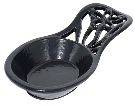 Spoon Rest for Stove Top - Vintage Durable & Unbreakable Cast Iron Spoon Rest Ladle Holder for Kitchen Counter with Flower Pattern, Black