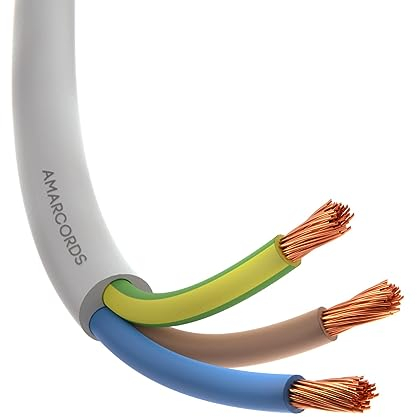Amarcords - Cavo elettrico tripolare sezione 3x0,75mm colore BIANCO. Cavo di alimentazione tondo tipo H05VV-F, 5 metri