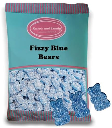 Sweets and Candy® VEGAN Fizzy Blue Bears 1Kg | Vegan | Vegetarian | 1 Kilo Bulk Sweets - Retro BLUE Fizzy Gummy Bears - Pick and Mix Share Size Bag - A Great Sweet Gift
