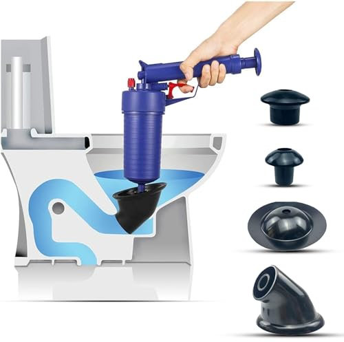 LAVISHLY Toilet Plungers for Unblocking with 4 Suckers High Pressure Toilet Air Blaster Drain Plunger Unblocker Dredge Cleaning Tool Powerful Bathroom Drain Kitchen Sink U Bend Buster Gun