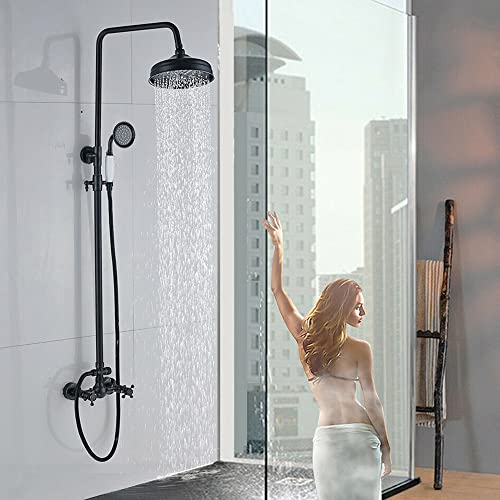 Vintage Dusche Wasserhahn Badezimmer Set Regen System Duschsystem Brausegarnitur Regendusche Duscharmatur Retro Dusch Armatur Duschset Antik Nostalgie Brause Mischventil Kopfbrause Schwarze