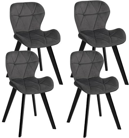 IDMarket - Lot de 4 chaises ROBINE en Velours Gris foncé Pieds Noirs