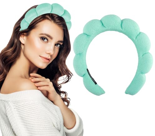 Damen Spa Haarband Stirnband Grün Make up Haarband Weicher Schwamm Hautpflege Haarreifen Haarschmuck zum Waschen des Gesichts Make up Entferner Dusche Hautpflege