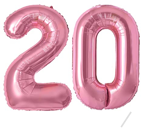 20 Geburtstag Deko zahlen luftballon 20 jahre | Folienballon Rosa- für 20. Geburtstagsdeko Männer Frauen Ballon Zahl Deko zum Geburtstag fliegt mit Helium 20.Geburtstagsparty 40-101cm Pink, 20