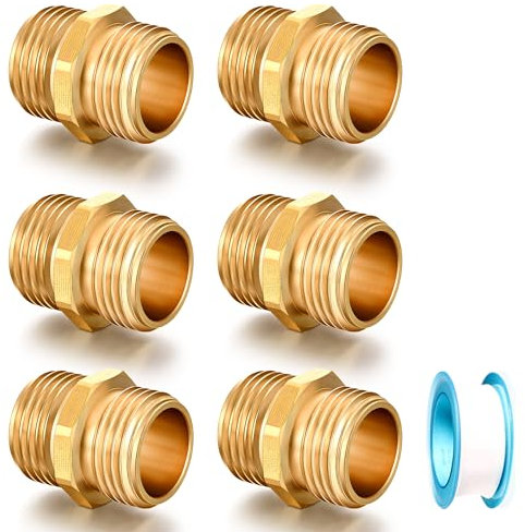 SIGURANTA Lot de 6 adaptateurs de connecteur de tuyau d'arrosage, connecteurs mâles doubles de 1,9 cm, raccords de réparation en laiton pour tuyau femelle vers tuyau femelle