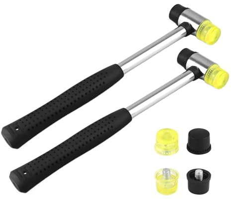 2 Pezzi 25 mm Martello Gomma, Martello antirimbalzo, Piccolo Nylon Martello Con 4 Teste di Martello di Ricambio con Impugnatura in Gomma Antiscivolo, Per Legno, Plastica, Pelle