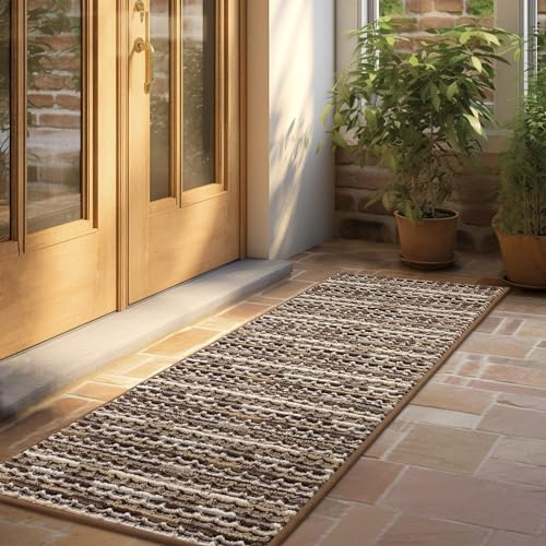 Biscpro Dirt Trapper Door Mats Indoor, Non-slip Barrier Mats for Indoor Outdoor, Super Absorbent Entrance Large Rug Machine Washable Soft Floor Carpet for Front Back door, Coffee, 50 x 120 cm