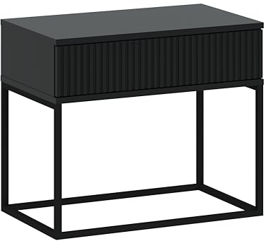 Oggi Mobiliarte Cyria Breit Nachttisch mit Schublade Anthrazit MDF 16mm metallisch Kulkowe H17 Push to Open Push Selbstmontage