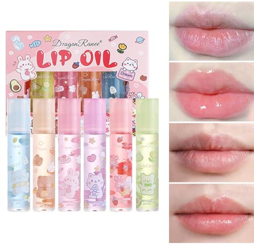 Klare Lipgloss-Sets,6 Pcs Blumen-Aroma Lip Oil Lovely Geschenk, Nicht Klebrigen Flüssigen Lippenstift,Entfernen Stumpfe Lippen&Feine Linien,Lip Glow Balm Lippenpflege,Natürliche Pflanze Formel