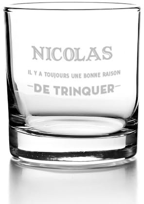 CADEAUX.COM - Verre À Whisky Personnalisé Pour Un Nicolas - Personnalisé 1 verre - Message Personnalisable - Cadeau Anniversaire Nicolas - Cadeau Homme