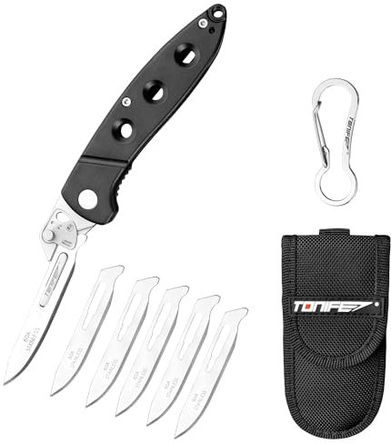 TONIFE Auswechselbare Klingen Klappmesser, Skalpell Klappmesser mit Edelstahlklingen und 5 Austauschbaren Klingen, EDC Taschenmesser für Outdoor Camping Survival Angeln (Schwarz)