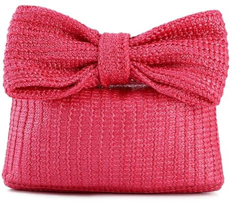 GMYIAK Women'S Woven Straw Clutch Bag With Elegant Bow Handle Versatile Evening Handbag for Party Ceremony (Red)