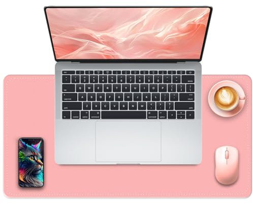 Tapis de Bureau en Cuir PU Avec Daim, 60 x 35 CM Grand Tapis de Souris, Tapis de Bureau et de Clavier, Tapis de Protection de Table pour le Bureau/la Maison/la Décoration (Rose Melon)