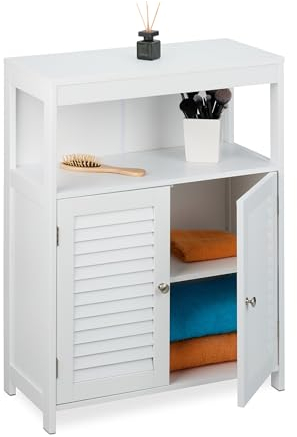 Relaxdays Meuble de Salle de Bain, HxLxP : env. 80 x 60 x 29 cm, Niveaux intérieurs réglables, 2 Portes, MDF, Blanc