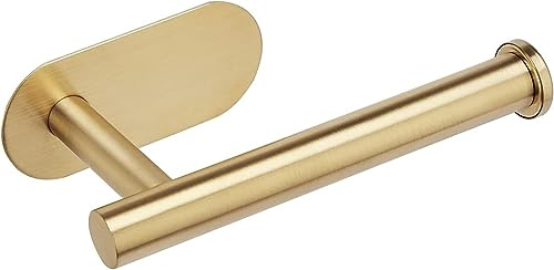 Portarotolo da parete, buon portarotolo autoadesivo in acciaio inossidabile SUS 304, portacarta igienica senza foratura per bagno (ottone spazzolato) (oro)
