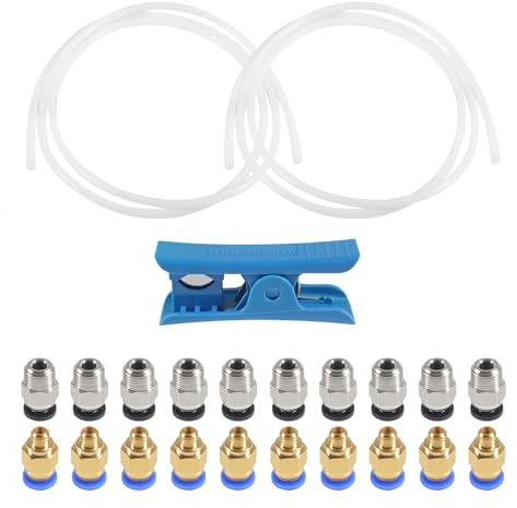 AEDIKO 10pcs PC4-M6 Quick Coupling and 10pcs PC4-M10 Straight Pneumatic Coupling with 2mTube for Connecting 3D Printers with 1.75 mm Filament