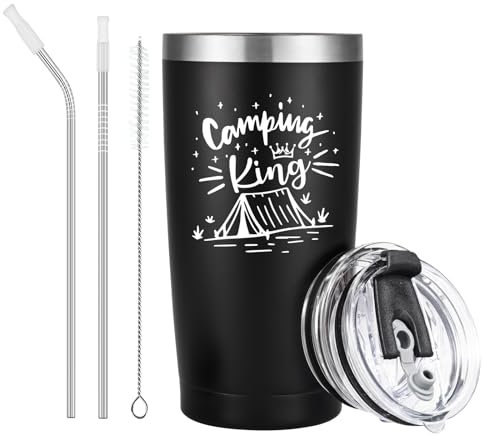 Livole Camping Becher für Männer, Ihn, Camper, Lustige Camping Geschenke - Camping King - Mann Geschenk Weihnachten, Camping Zubehör Trinkbecher, 12oz 350ml Edelstahl Isolierter Thermobecher to go