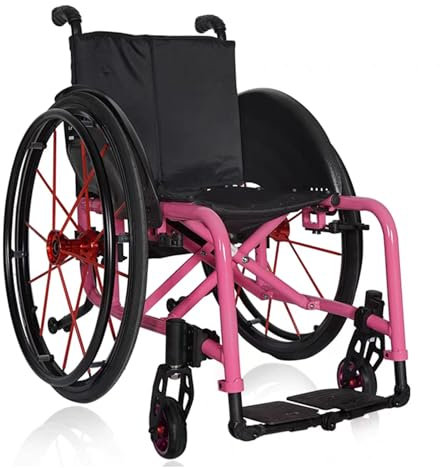 LOERSS Leichter Sportrollstuhl, Zusammenklappbarer All-Terrain-Ultra-Rollstuhl, Rollstuhl Aus Aluminiumlegierung, Leichter Rollstuhl Für Erwachsene, Selbstfahrende Manuelle Rollstühle(38cm/15in,Pink)